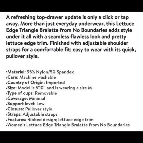 No Boundaries Women's Lettuce Edge Triangle Bralette, Size L - Picture 8 of 8
